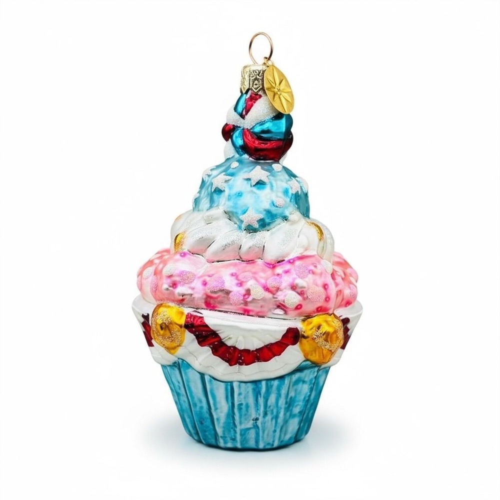 Christopher‎ Radko Christmas Cupcake Glass Ornament Multicolor